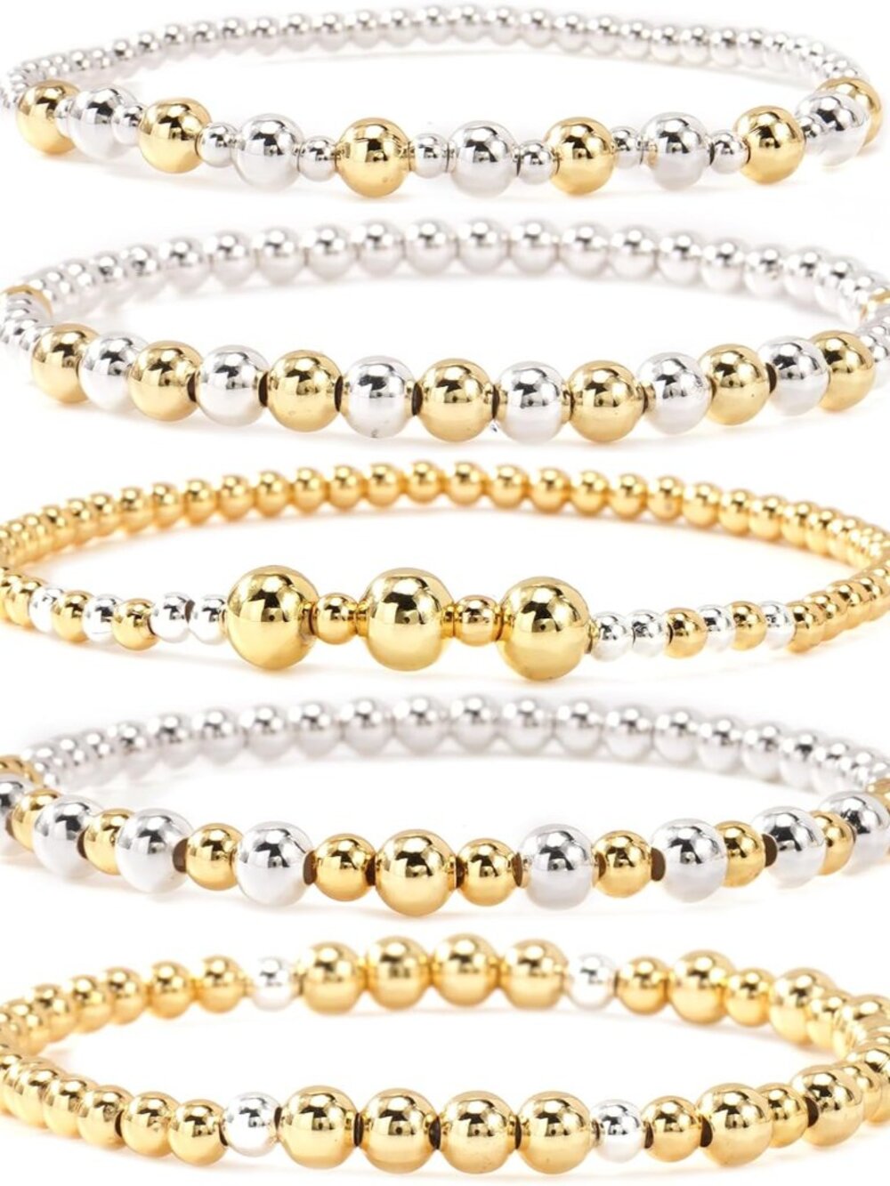Trendy Gold Stretch Bracelets Set - 5 Non-Tarnish Adjustable Styles for Women